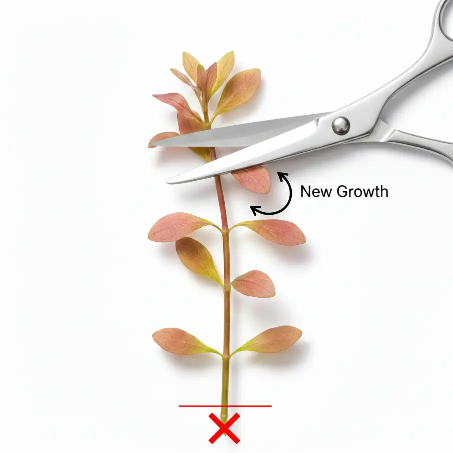 How to trim stem plants Rotala branching technique cutting above node