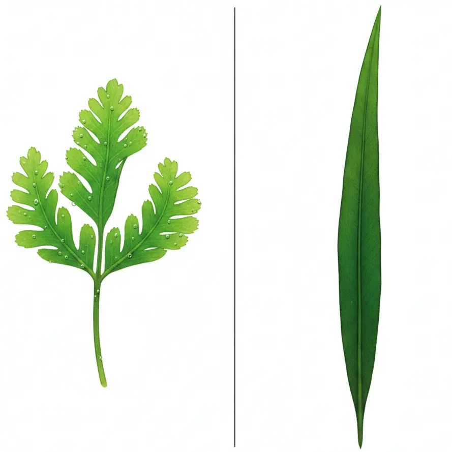 Java Fern Windelov crested leaf tip vs Needle Leaf narrow structure comparison
