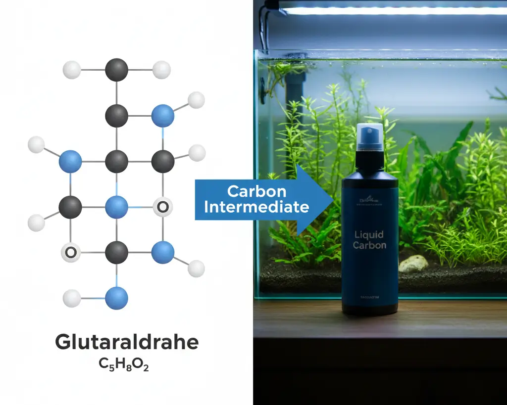 Glutaraldehyde chemical structure C5H8O2 vs liquid carbon aquarium products