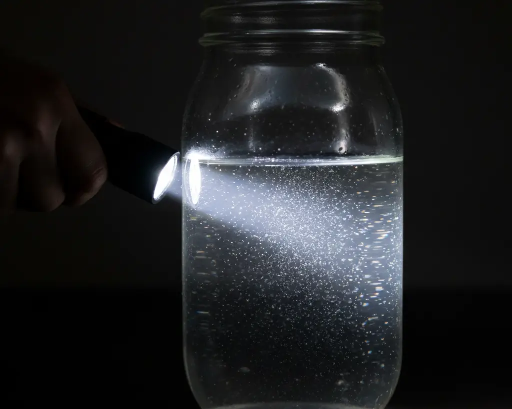 Infusoria culture flashlight test showing suspended zooplankton in mason jar