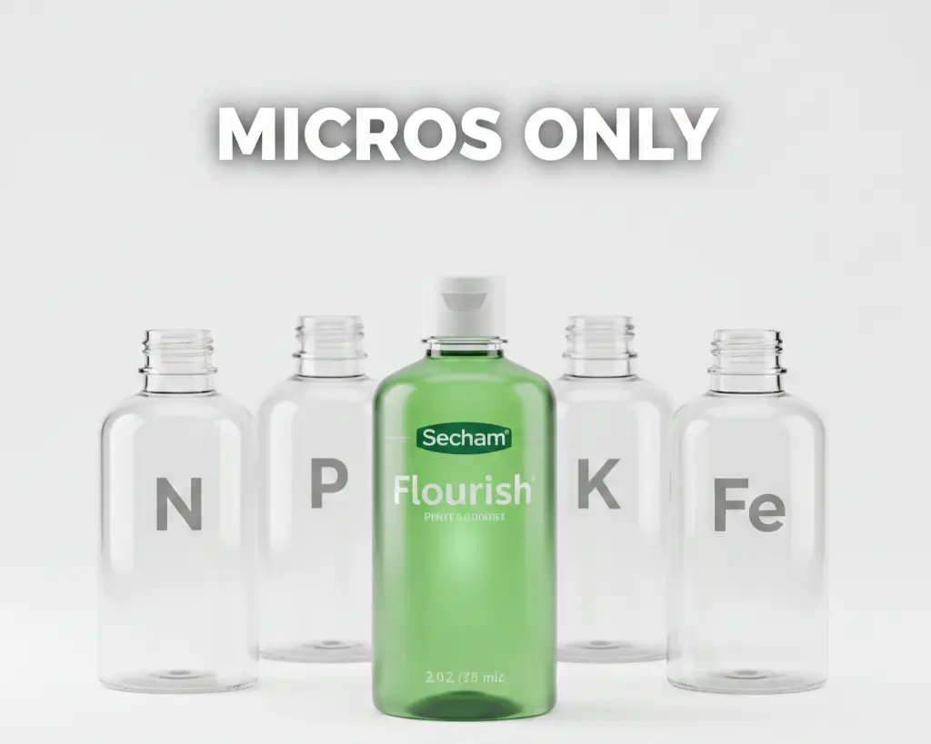 Seachem Flourish Comprehensive bottle showing it contains primarily micro-nutrients not macro-nutrients